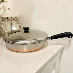 Revere Ware Vintage 12 Inch Copper Bottom Clad Stainless Steel Frying Pan